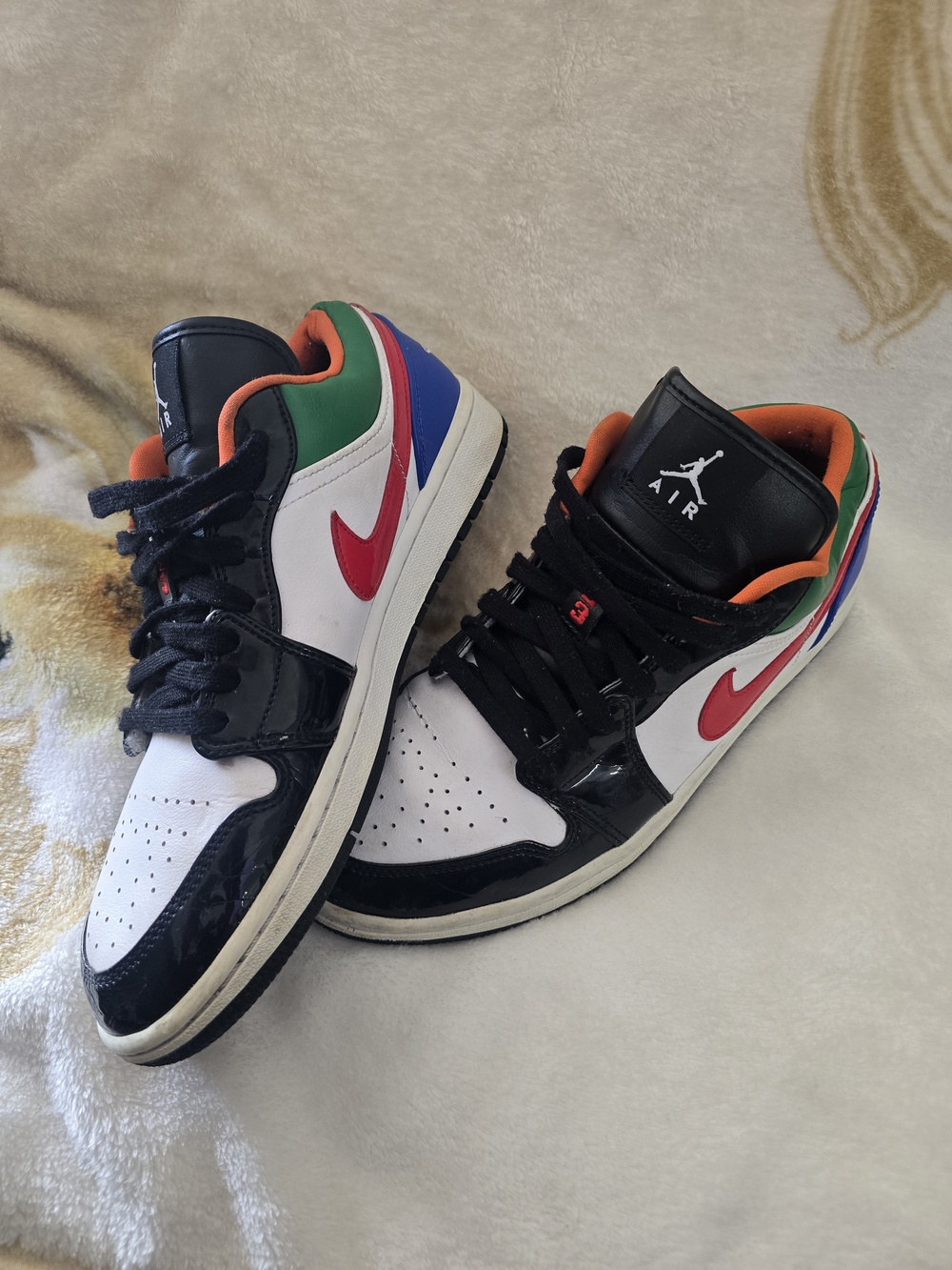 Nike Air Jordan 1 Low Top Sneakers - White/Black/Red/Green/Blue